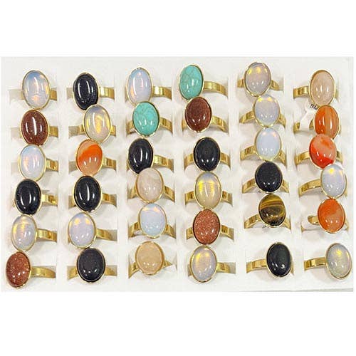 Bague en acier inoxydable avec pierres naturelles, or, 16x12