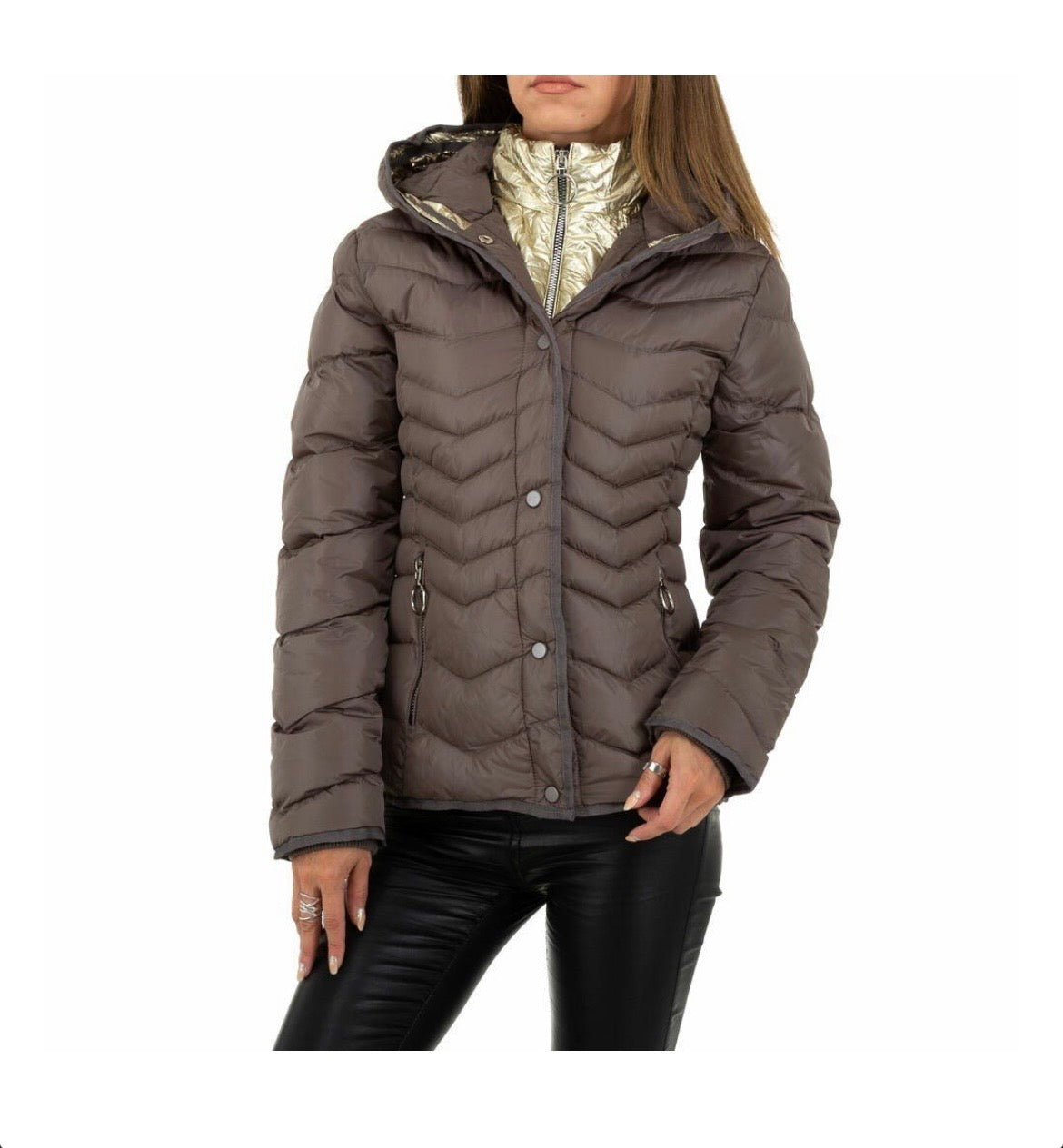 Veste Doudoune Femme Taupe Réversible Doré